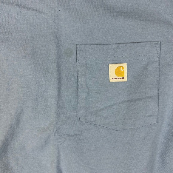 Carhartt Women's Loose Fit T Shirt Blue Pocket Tee Size L ** Cropped ** - Picture 8 of 8